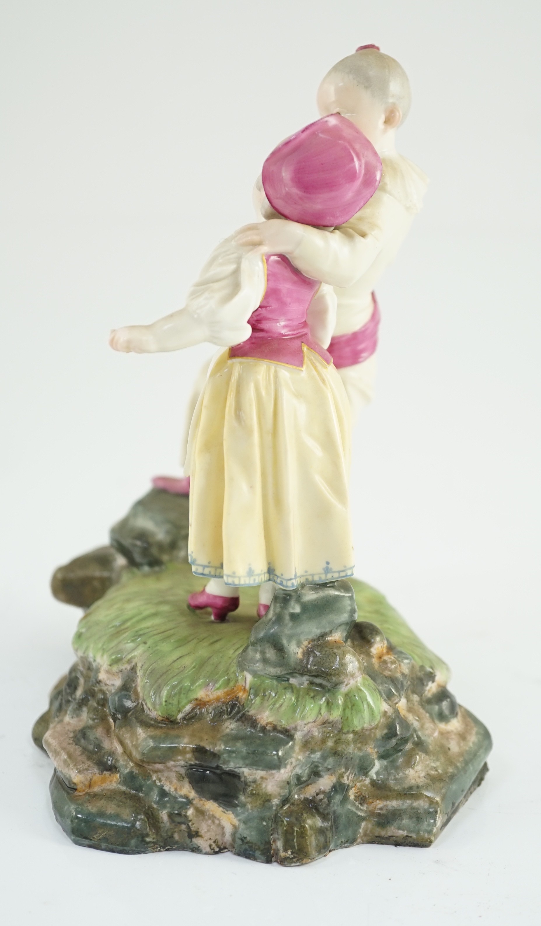 A Höchst porcelain group by Melchior, modelled as a boy and girl wearing fancy dress, c.1770, 16.5cm high, small losses, Provenance - purchased from Winifred Williams, Eastbourne/London before 1970.